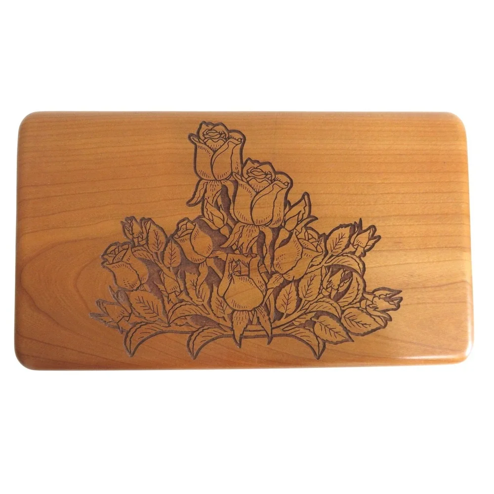 Wilderness Woods Wooden Jewelry‎ Trinket Storage Box Engraved Rose Design USA